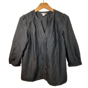 Knox Rose Pintuck Shirt Blouse Womens XS Black 3/4 Sleeves Cotton Modal